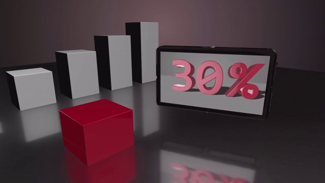 增长的红色3D条形图与屏幕高达50%视频素材