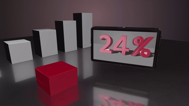增长的红色3D条形图与屏幕高达40%视频下载