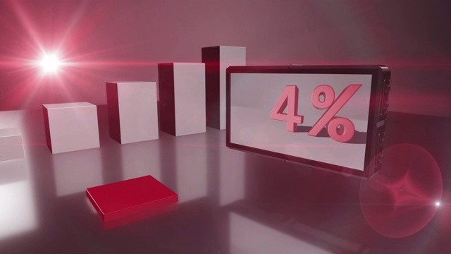 增长红色3D条形图与屏幕高达5%视频素材