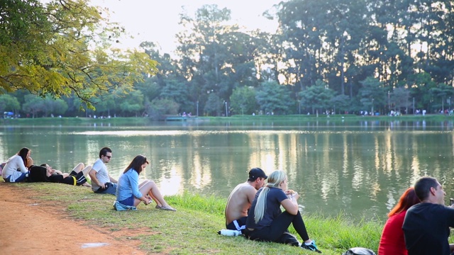人们在ibirapuera公园享受阳光灿烂的一天视频素材