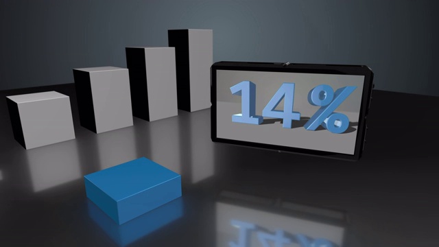 增长的蓝色3D柱状图与屏幕高达23%视频下载