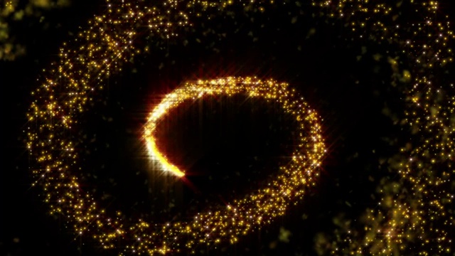 金色奢华闪耀星尘螺旋轨迹。黑色背景上的魔法。发光粒子波视频素材