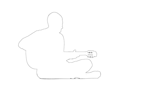那个音乐家的草图正坐在地板上弹吉他。轮廓孤立在白色背景上视频下载