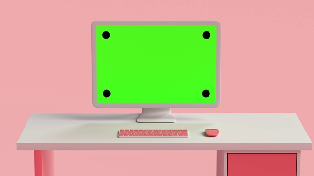 粉白色电脑绿色屏幕显示3d渲染运动视频素材
