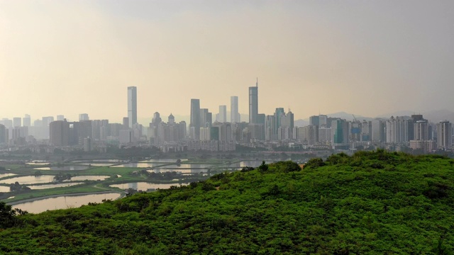 鸟瞰图，雾和全景深圳城市视频素材
