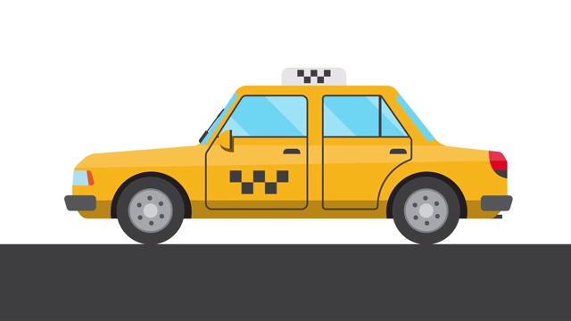汽车运动的动画。黄色出租车车视频素材