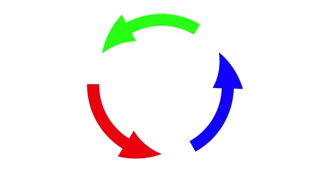 旋转彩色圆与箭头隔离在白色背景。二维动画。视频下载