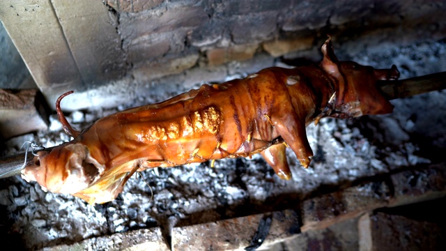 猪在烤肉叉上烤视频下载