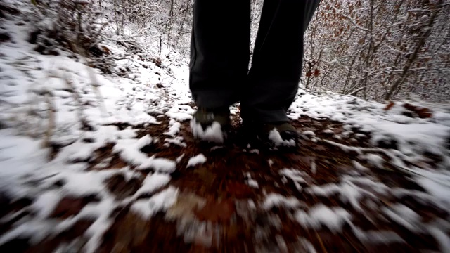 冬天，徒步者在雪道上行走视频素材