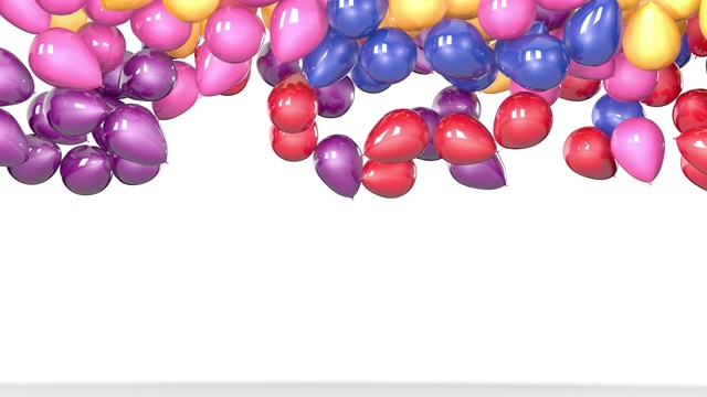 彩色气球漂浮在背景上。五彩缤纷的气球飞行。氦气球在空中升起。视频下载