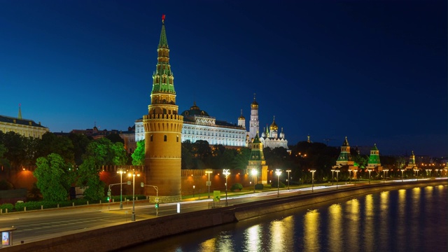 黄昏照亮莫斯科河克里姆林宫交通海湾全景4k时间推移俄罗斯视频素材