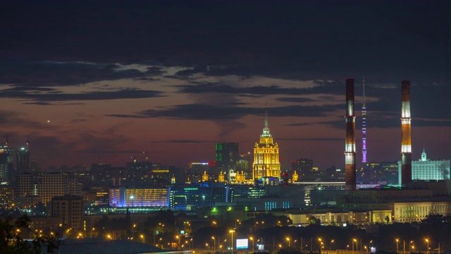 日落天空莫斯科城市景观屋顶全景4k时间推移俄罗斯视频下载