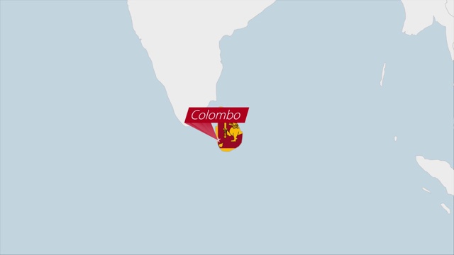 斯里兰卡地图突出斯里兰卡国旗颜色和国家首都科伦坡的大头针。视频下载
