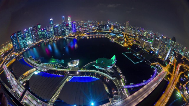 夜间照明新加坡著名的酒店屋顶市中心海湾全景4k时间间隔视频素材