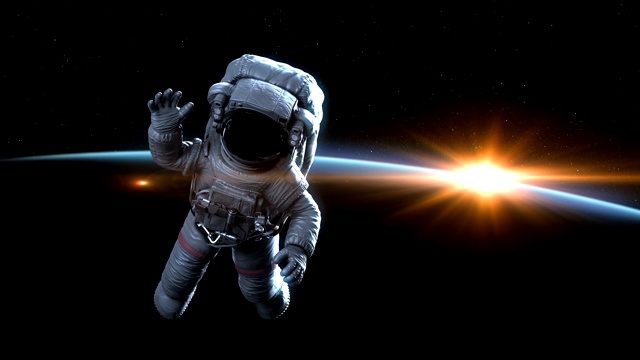 宇航员在黎明时分向外太空挥手视频下载