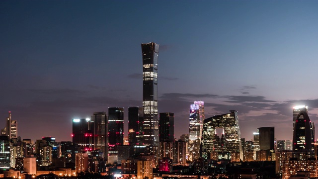 T/L鸟瞰图北京天际线和市中心，白天到夜晚过渡/北京，中国视频素材