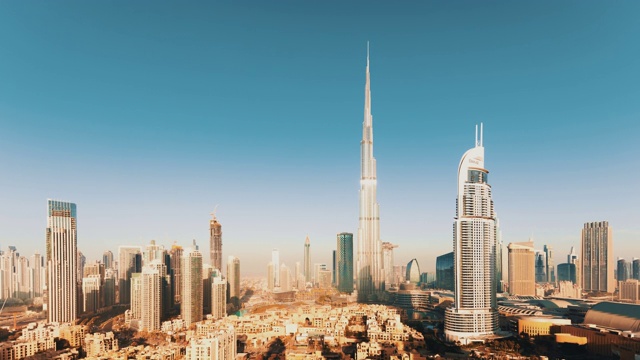 阿联酋，日出时分的迪拜天际线视频下载
