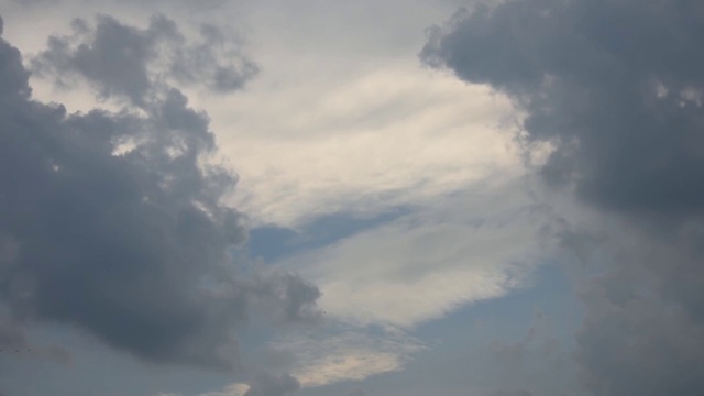 随着时间的推移，黑色的雨云在白天的天空中快速移动。视频素材
