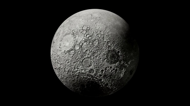 满月旋转的无缝循环在黑色背景，图片来自美国宇航局。三维渲染视频下载