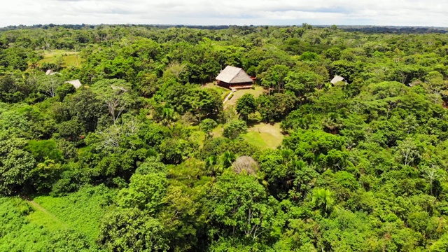 拉克希米亚马逊河旅馆的鸟瞰图，亚马逊，秘鲁，南美洲视频下载