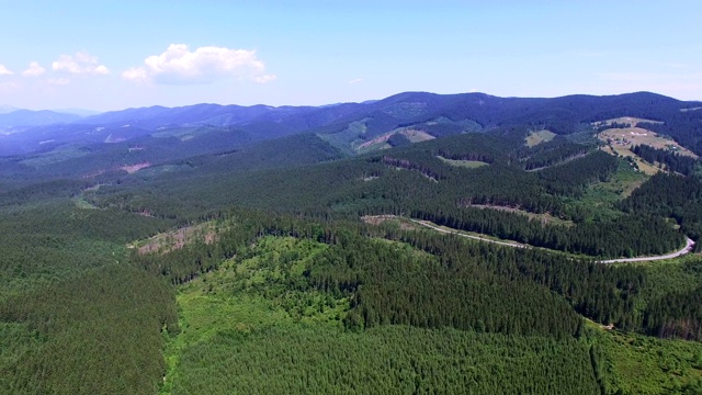 4K .空中的山有木头的山。全景视频下载