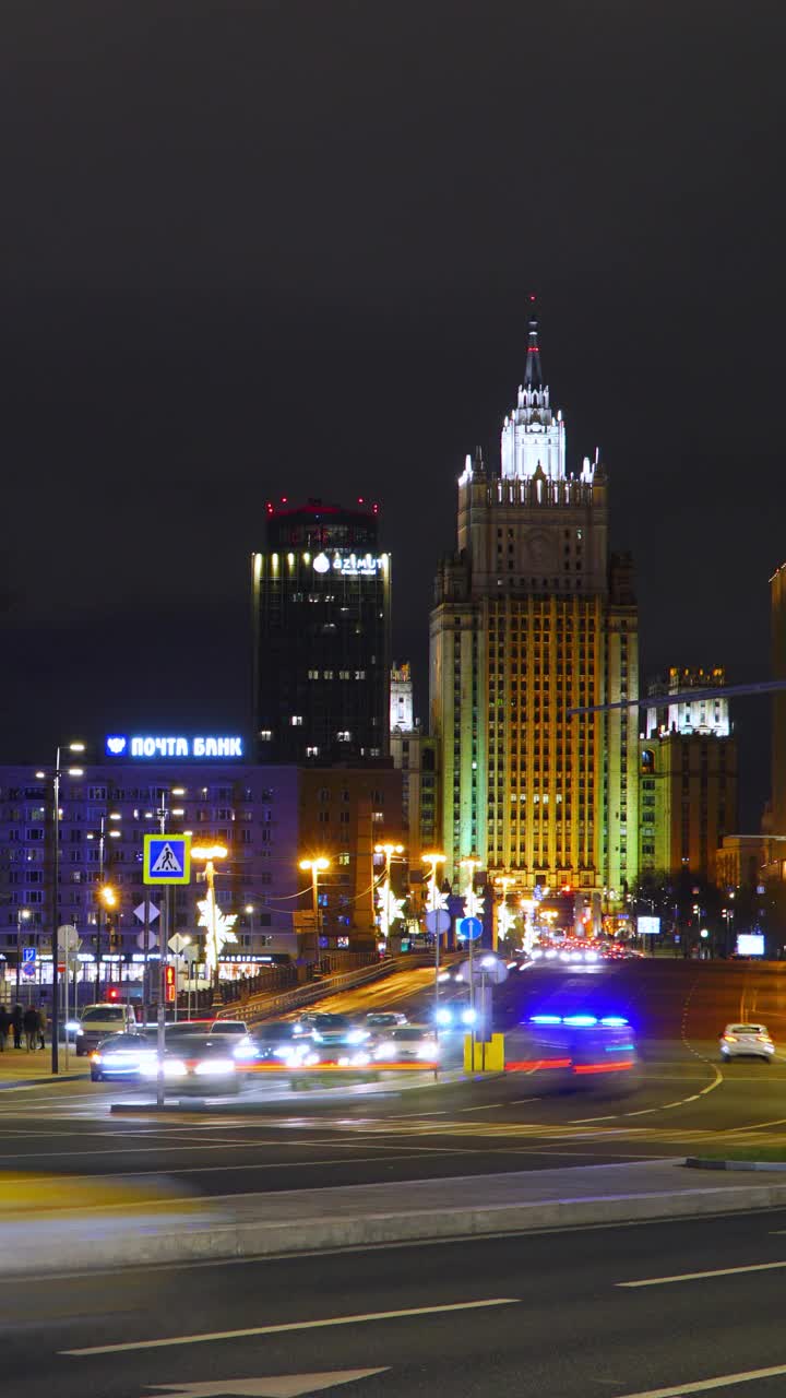 俄罗斯莫斯科城市景观和交通的垂直时间推移视频素材