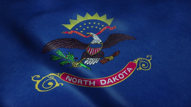 北达科他州的国旗在风中飘扬。无缝环与高度详细的织物纹理视频下载