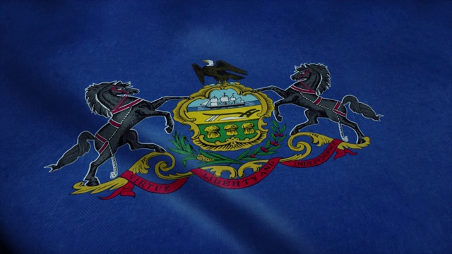 宾夕法尼亚州的国旗在风中飘扬。无缝环与高度详细的织物纹理视频下载