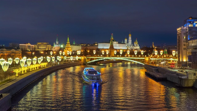 黄昏时分，莫斯科河和大克里姆林宫被封锁视频下载