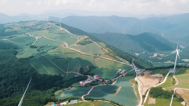 “Anbandegi”田(风景优美的白菜地)和风力涡轮机/江陵溪，江原道，韩国视频素材