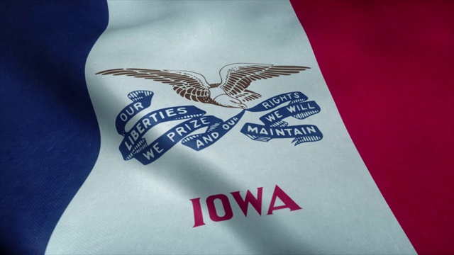 爱荷华州的国旗在风中飘扬。无缝环与高度详细的织物纹理视频素材