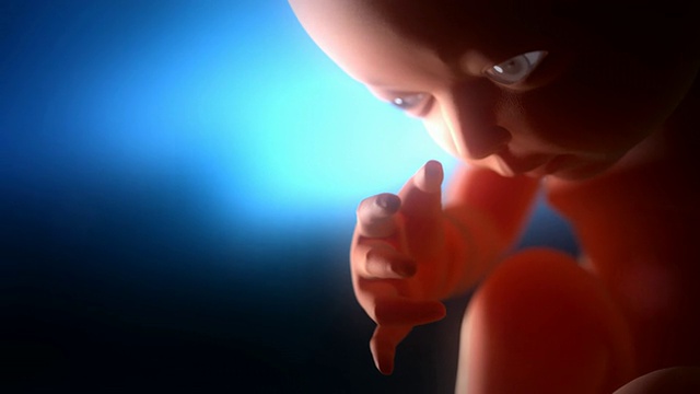 医学视频背景。胎儿的眼睛。在蓝色的散焦。视频下载