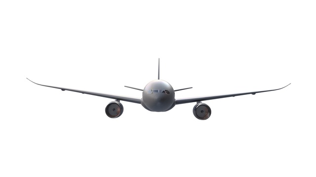客机飞行动画在白色背景。阿尔法通道包括视频下载