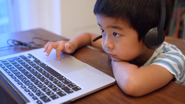 男孩在网上学习电脑和无聊视频素材