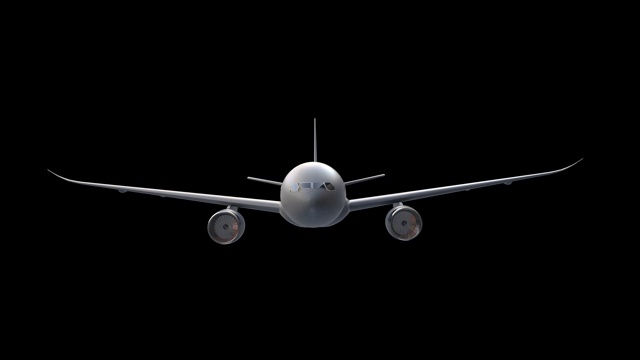 飞机飞行动画的黑色背景。4 k视频下载