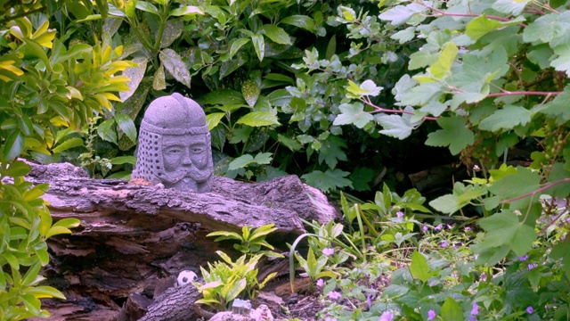 花园里一个维京人石雕头的4K视频视频下载