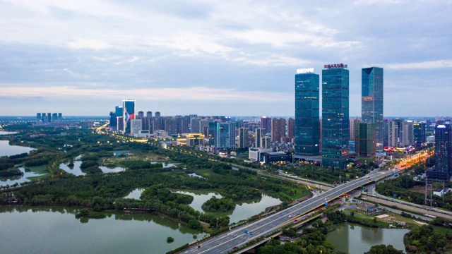 航拍中国城市，延时摄影视频素材