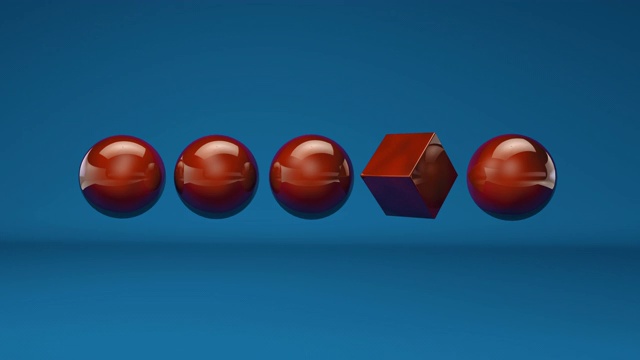 蓝色背景下的红球和一个立方体的3D动画。摘要4K动画，3D渲染。视频下载