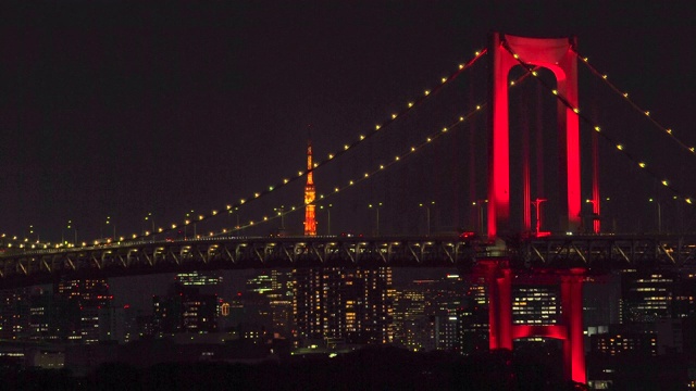 彩虹桥夜景，亮红色/东京警报视频下载