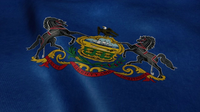 宾夕法尼亚州的旗帜在风中飘扬。现实的美国国旗背景视频素材