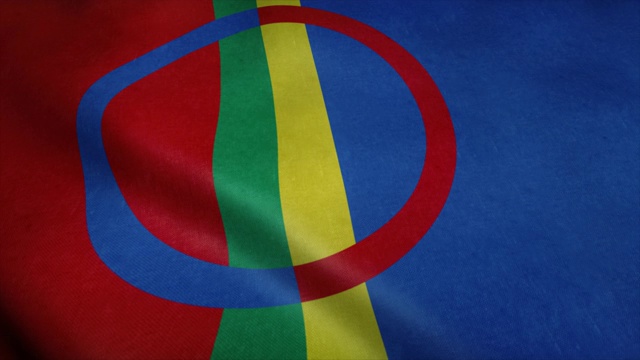斯堪的纳维亚萨米人的旗帜在风中飘扬。现实的国旗背景视频下载