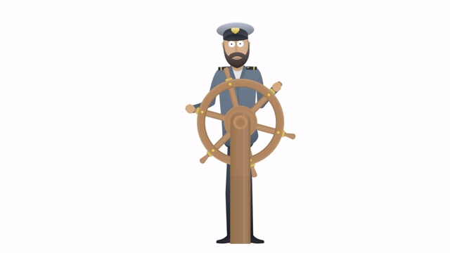 船长。水手掌舵时的生气。船的控制。卡通视频下载