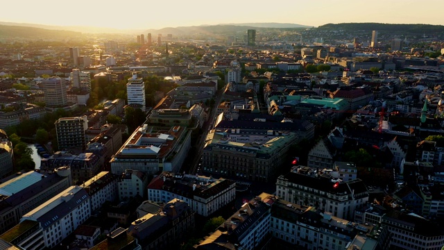 航拍瑞士日落时分的苏黎世视频下载