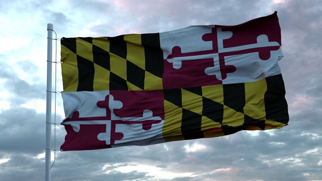 马里兰州的旗帜在风中飘扬，映衬着深邃美丽的天空视频素材