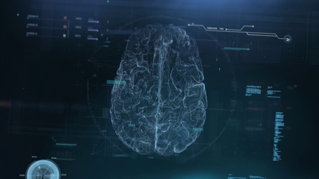 人工智能和头脑风暴的概念。3D渲染大脑动画，数据挖掘，深度学习现代计算机技术概念。视频素材