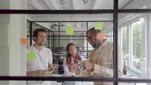 一群商务人士在一间现代化的办公室里进行头脑风暴视频素材