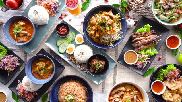 马来西亚食物的桌面视图。视频下载