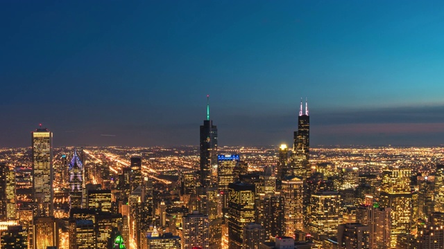 时间流逝的芝加哥城市景观，从白天到夜晚，伊利诺伊州，美国视频素材