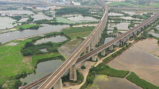 中国铁路高架乡村风光视频素材