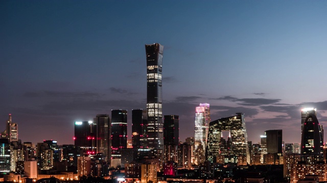T/L鸟瞰图北京天际线和市中心，白天到夜晚过渡/北京，中国视频素材